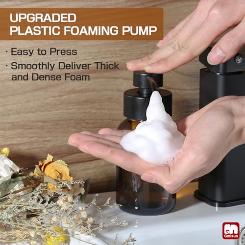 GM GMISUN GMISUN Foaming Soap Dispenser, 8.5 fl oz / 250ml Amber Glass Foam Soap Dispenser for Bathroom & Kitchen, 2 Pack Modern Refillable Foaming Hand Soap Dispensers, Foam Pump Bottle with Waterproof Labels - Image 2