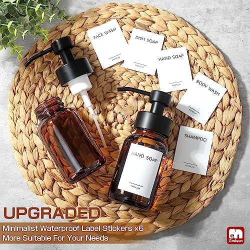 GM GMISUN GMISUN Foaming Soap Dispenser, 8.5 fl oz / 250ml Amber Glass Foam Soap Dispenser for Bathroom & Kitchen, 2 Pack Modern Refillable Foaming Hand Soap Dispensers, Foam Pump Bottle with Waterproof Labels - Image 5