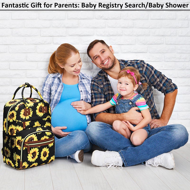 Tenot Diaper Backpack Tote Large Capacity, Baby Bag with Insulated Pockets Multifunctional Diaper Bags For Baby Girl Boy Women Waterproof Bags Mama Maternity Bag Sunflower - Image 5
