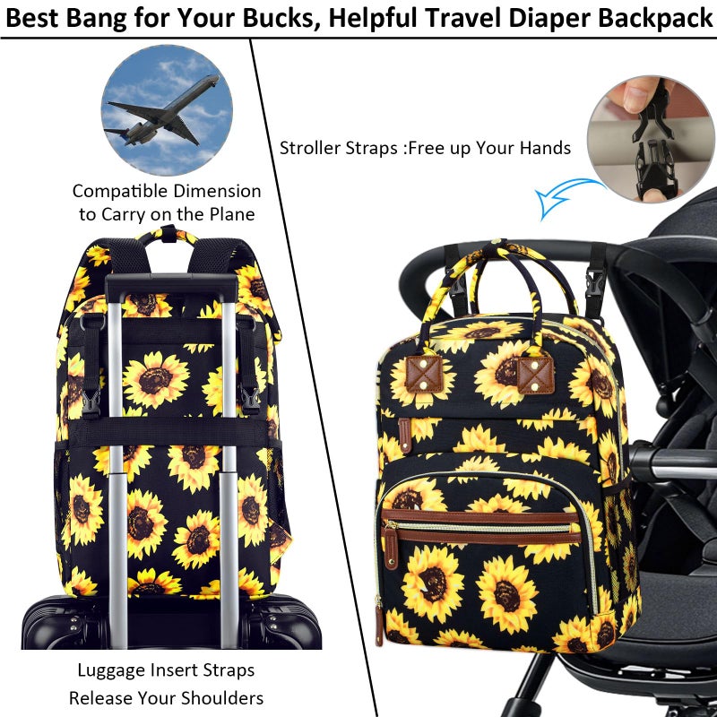 Tenot Diaper Backpack Tote Large Capacity, Baby Bag with Insulated Pockets Multifunctional Diaper Bags For Baby Girl Boy Women Waterproof Bags Mama Maternity Bag Sunflower - Image 4