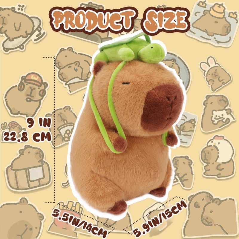 CHDBLOCK Capybara Plush Toy - 9 Inch Cute Capybara Stuffed Animal with Turtle Backpack, Kawaii Capibara Plushie for Kids and Adults - Image 2