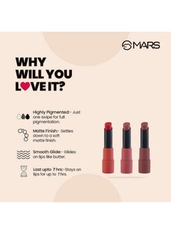 Mars Matte Box Set Of 3 Lipsticks For Women | Long-Lasting | Smooth Finish | Moisturising | One Swipe Pigmentation | (3X3.2 Gm) (01-Red & Maroon)  - Image 2