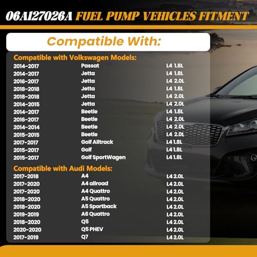 YLB.&co High Pressure Fuel Pump Compatible with VW Volkswagen Passat Jetta Beetle Golf Alltrack Golf SportWagen 2014-2018, Fit for Audi A4 Allroad Quattro A5 Quattro A6 Quattro Q5 PHEV Q7 L4 2.0L - Image 2