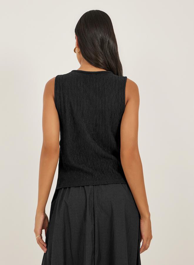 Styli Women Black Ribbed Tie Front Sleeveless Knit Top  - Image 4