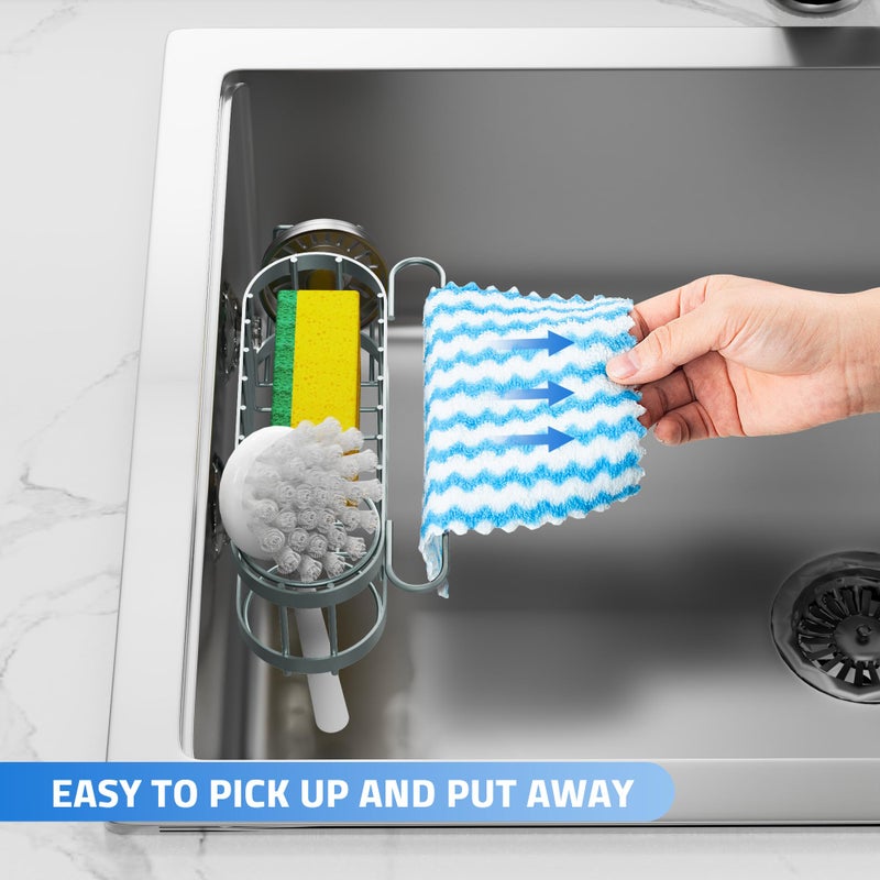 Cisily Sage Green Kitchen Sink Caddy Sponge Holder in the Sink, Stainless Steel Kitchen Organizer, Brush Holder, Dish Cloth Hanger 2 Installation Ways (Suction & Adhesives - Image 4