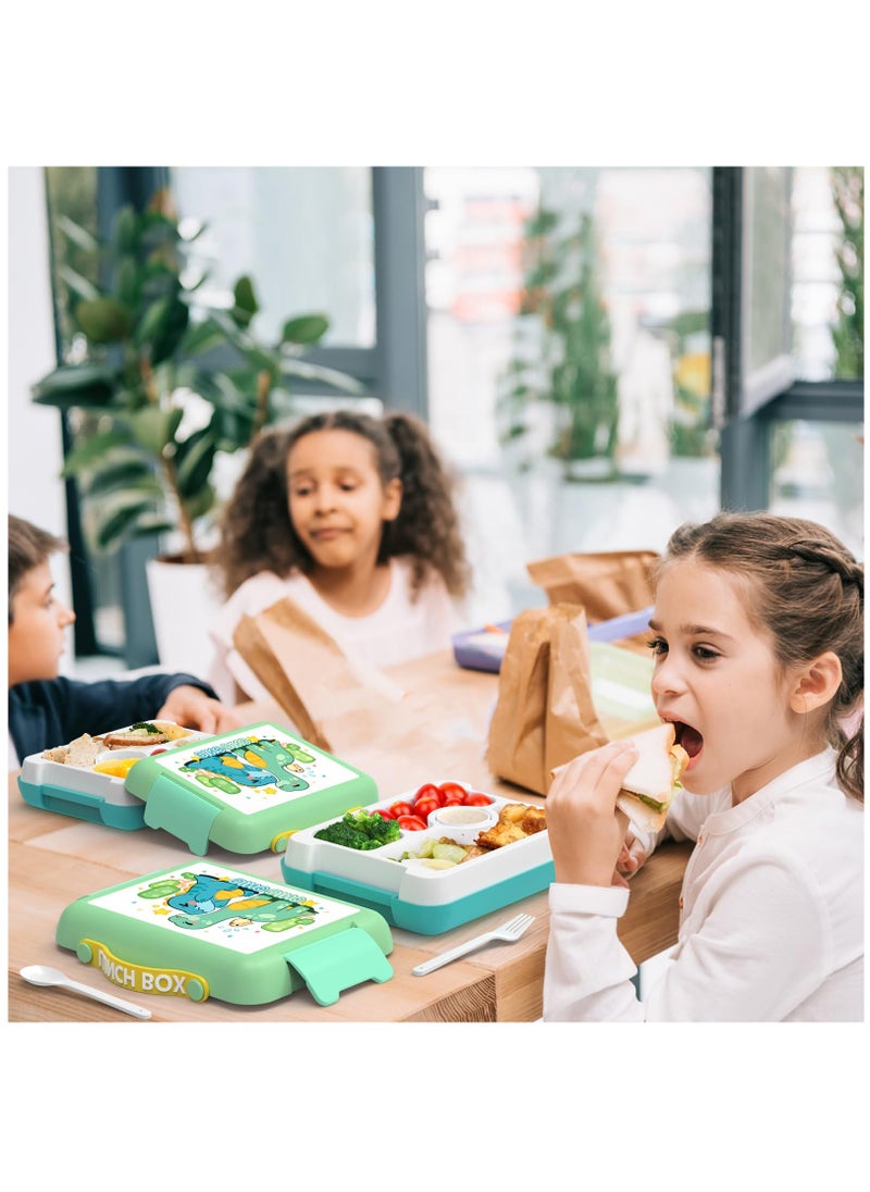 Excefore - Kids Bento Box, Leak-Proof, 4-Compartment Bento-Style Lunch Box, Perfect Portion Sizes for Ages 3 to 10 - BPA-Free, Portable Handle, Dishwasher Safe, Food-Safe Materials, Tiffany Green - Image 1