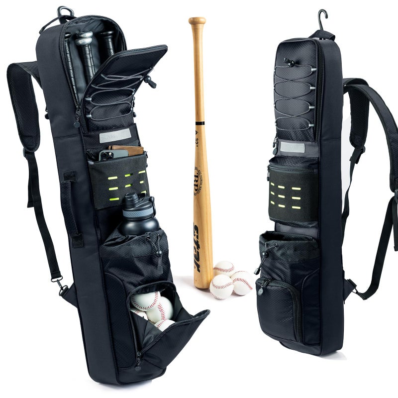 VIGEGARI Baseball Bat Bag Backpack Holds 4 Bats, Slim Bat-Focused Design for Youth & Adults, Baseball Bag with Fence Hook, Padded Bat Case with Ball Pocket, Softball & T-Ball Bat Carrying Bag - Image 1