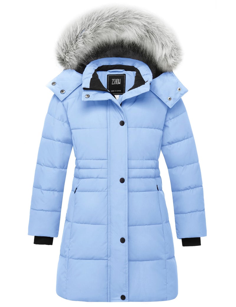 ZSHOW Girls' Mid-length Winter Coat Windproof Warm Padded Puffer Jacket Fleece Outerwear Coat(Light Purple,10-12) - Image 1
