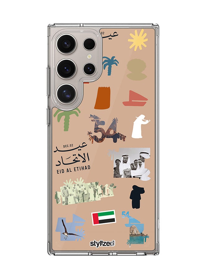 Stylizedd Classic Clear Compatible With Samsung Galaxy S24 Ultra, Hybrid Soft Case Flexible Edges Anti Drop TPU PC Gel Thin Transparent Cover- Eid Al Etihad 54th UAE National Day, Brown - Image 1