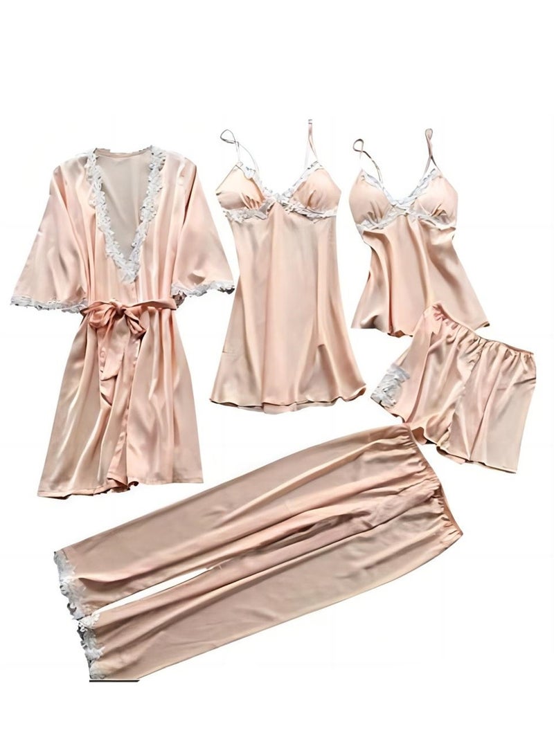 5 Pcs Pajamas Mid Sleeves Lounge Clothes Robe Pajamas Set  - Image 1