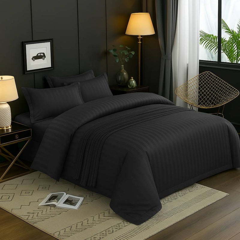 MAXQON 6-Piece Duvet Cover Set –Super King Size, Includes 1 Duvet Cover(240x260cm), 1 Fitted Sheet(200x200+30cm) 4 Pillowcases(53x75cm), Color Black - Image 3