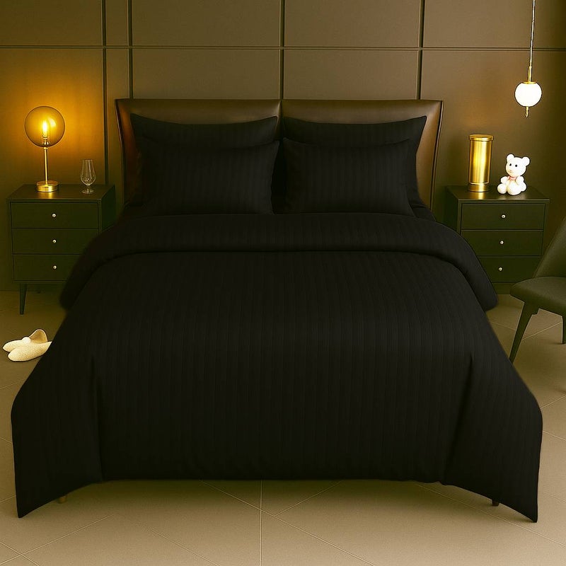 MAXQON 6-Piece Duvet Cover Set –Super King Size, Includes 1 Duvet Cover(240x260cm), 1 Fitted Sheet(200x200+30cm) 4 Pillowcases(53x75cm), Color Black - Image 2
