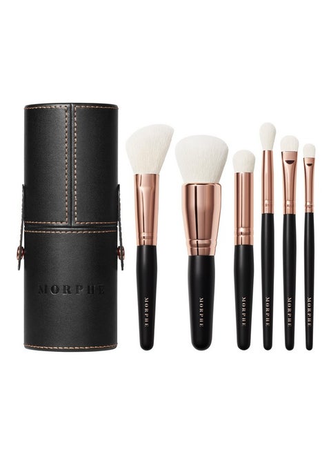 Morphe Rose Away Makeup Brushes - 6 Piece Makeup Brush Set of Eye and Face Brushes - Made with Synthetic Bristles and Includes Makeup Brush Case (6 Count)
