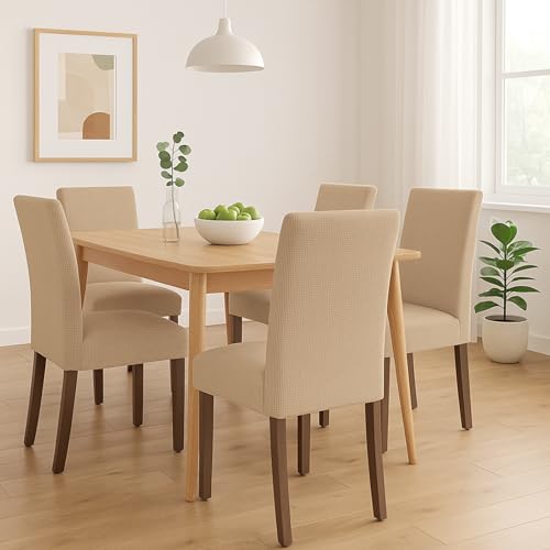 Aertiavty Chair Covers for Dining Room 6 Pack Chair Seat Cover for Dining Room Kitchen, Parsons Chair Covers Dining Chair Slipcover, Light Khaki - Image 2