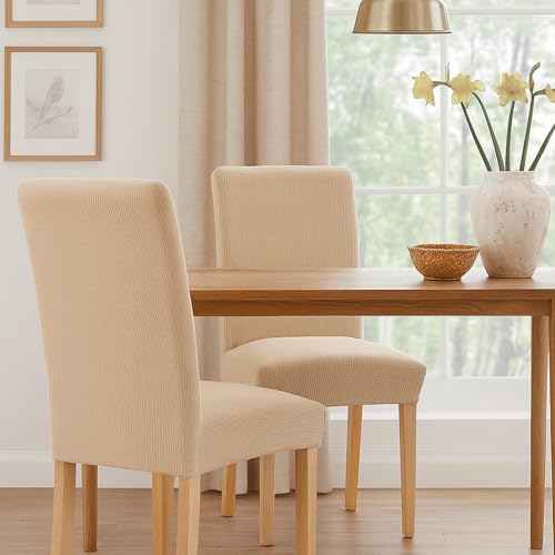 Aertiavty Chair Covers for Dining Room 6 Pack Chair Seat Cover for Dining Room Kitchen, Parsons Chair Covers Dining Chair Slipcover, Light Khaki - Image 4