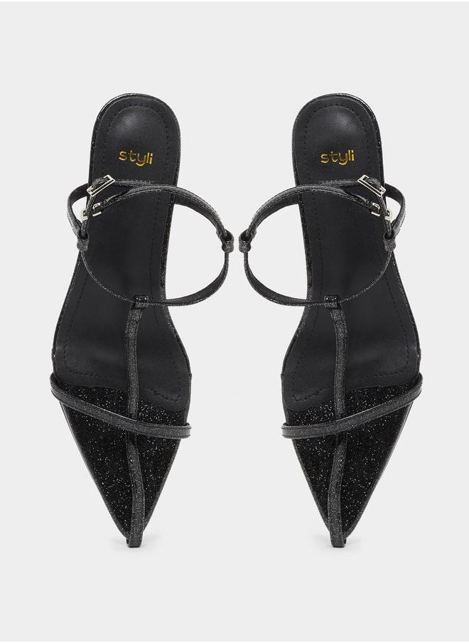 Styli Glittered Pointed Toe Kitten Heel Sandals  - Image 5