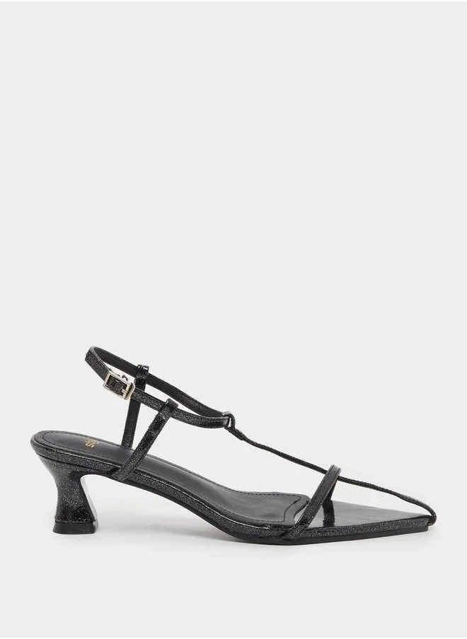 Styli Glittered Pointed Toe Kitten Heel Sandals