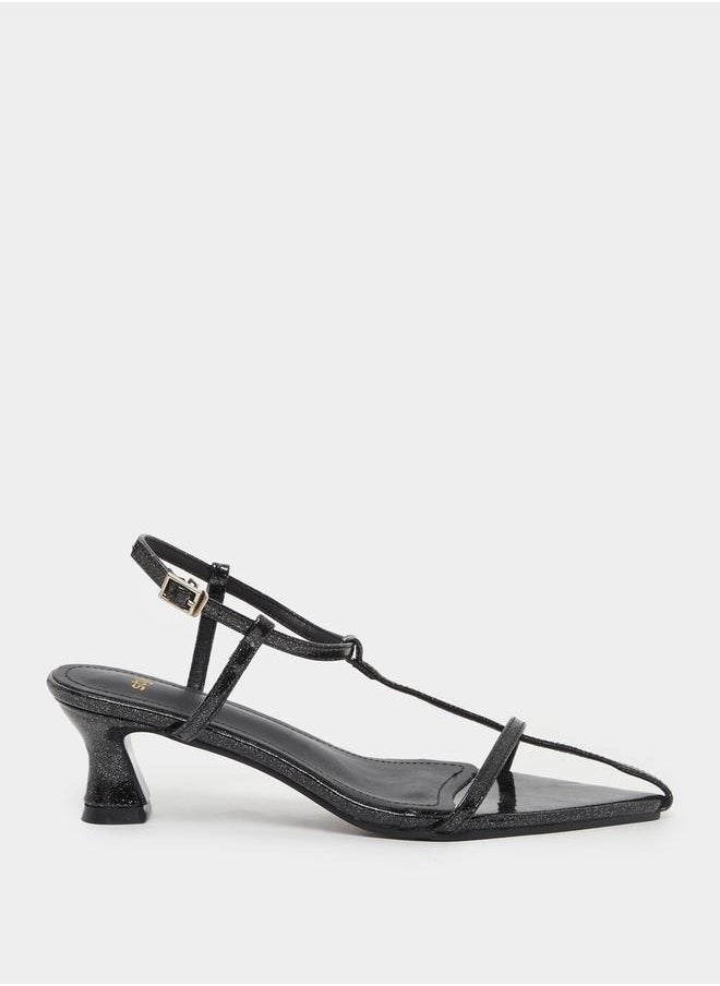 Styli Glittered Pointed Toe Kitten Heel Sandals  - Image 1