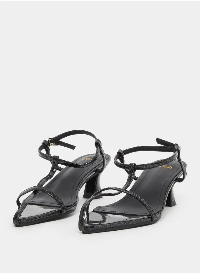 Styli Glittered Pointed Toe Kitten Heel Sandals
