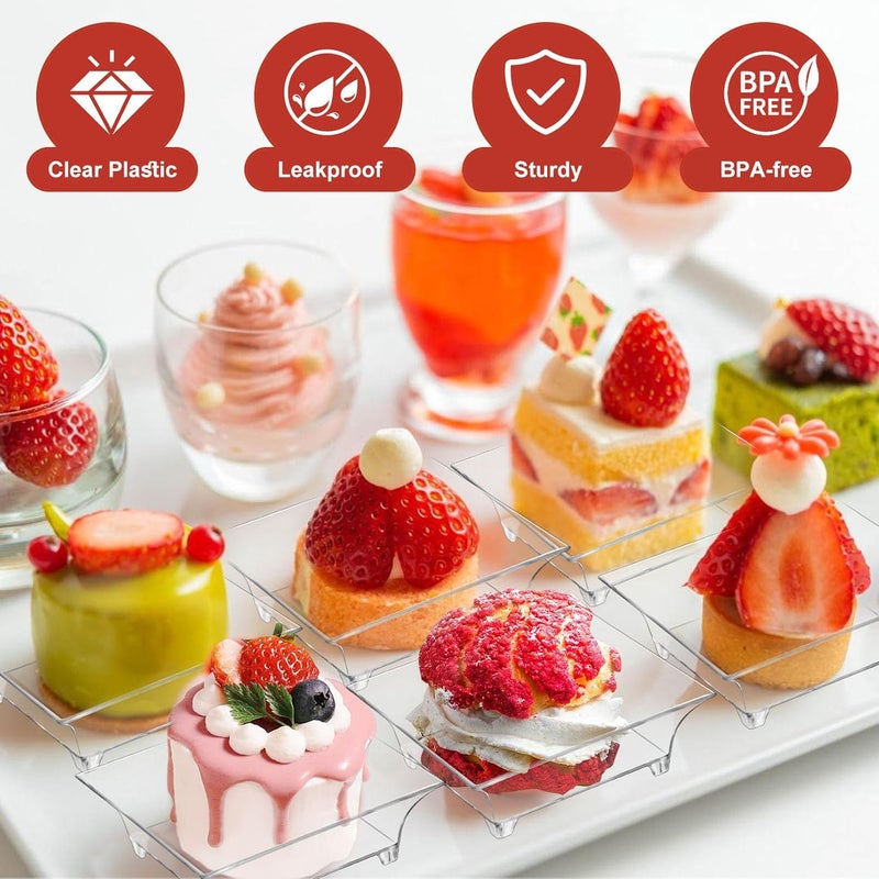 Erinnmy 100 Pcs Mini Dessert Plates with Spoons24 Mini Disposable Appetizer PlatesReusable Square Plastic Mini PlatesClear Mini Dessert Plates for Dessert Appetizer Sauce Cake Fruit1 oz - Image 4