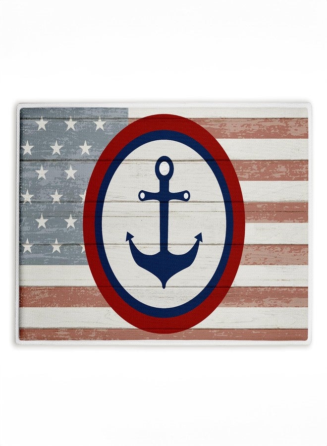 Stupell Industries Nautical Flag with Anchor Plush Bathroom Mat & Bath Rug, Soft Quick-Dry Non-Slip Bathroom Rug with Recycled Foam Cushion, Coastal Maritime Nautical Design by Kim Allen, 18"x30" - Image 1
