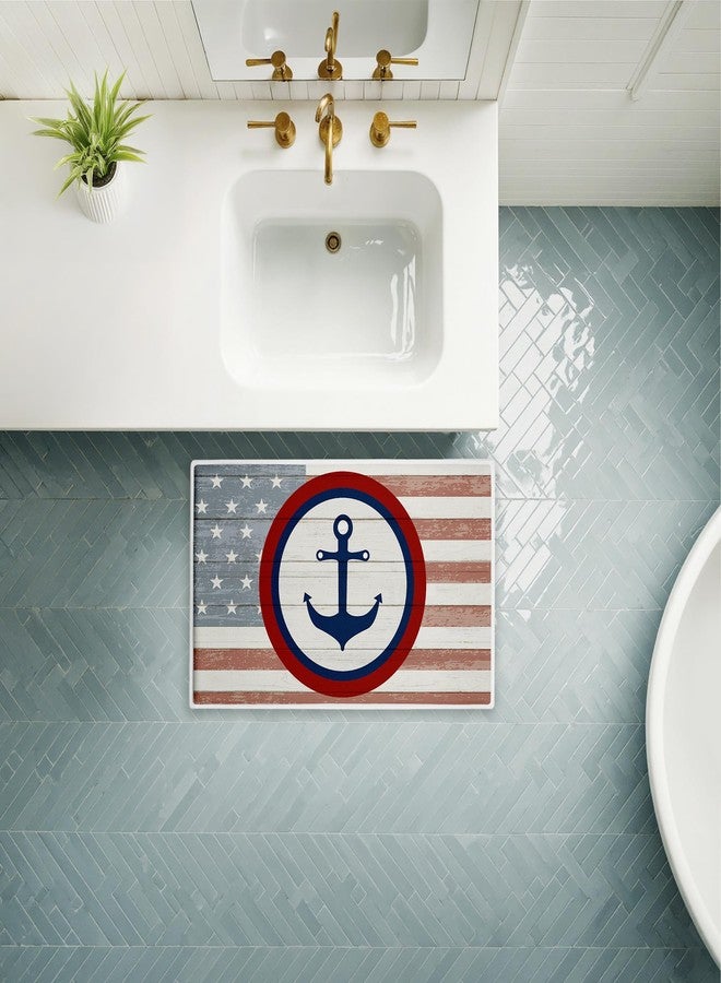 Stupell Industries Nautical Flag with Anchor Plush Bathroom Mat & Bath Rug, Soft Quick-Dry Non-Slip Bathroom Rug with Recycled Foam Cushion, Coastal Maritime Nautical Design by Kim Allen, 18"x30" - Image 2