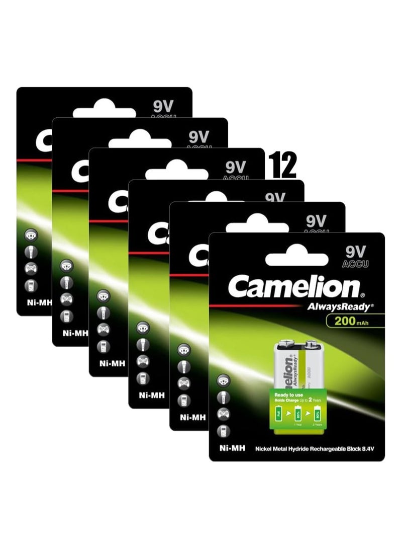 Camelion Camelion 17420122 Always Ready Akku (NiMH, 9 Volt Block, 200 mAh, 1er) 12 Packs - Image 1