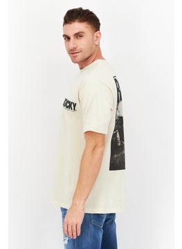 Rocky Men Oversized Crew Neck Short Sleeve Brand Logo T-Shirt, Light Beige  - Image 3