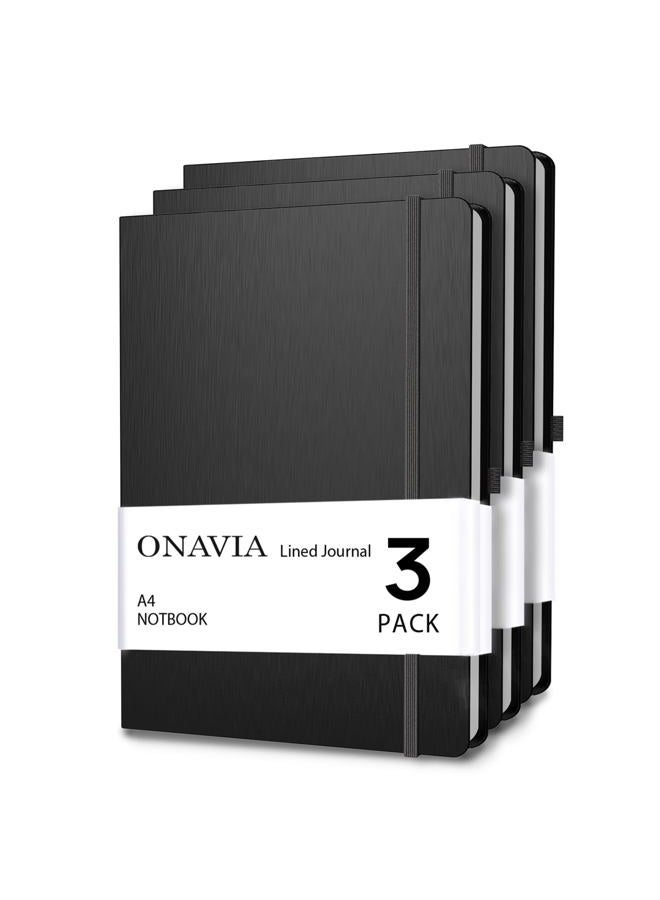 ONAVIA Hardcover Notebook Lined Journal 80GSM Paper 3 Pack - Black, A4 Size, - Image 1