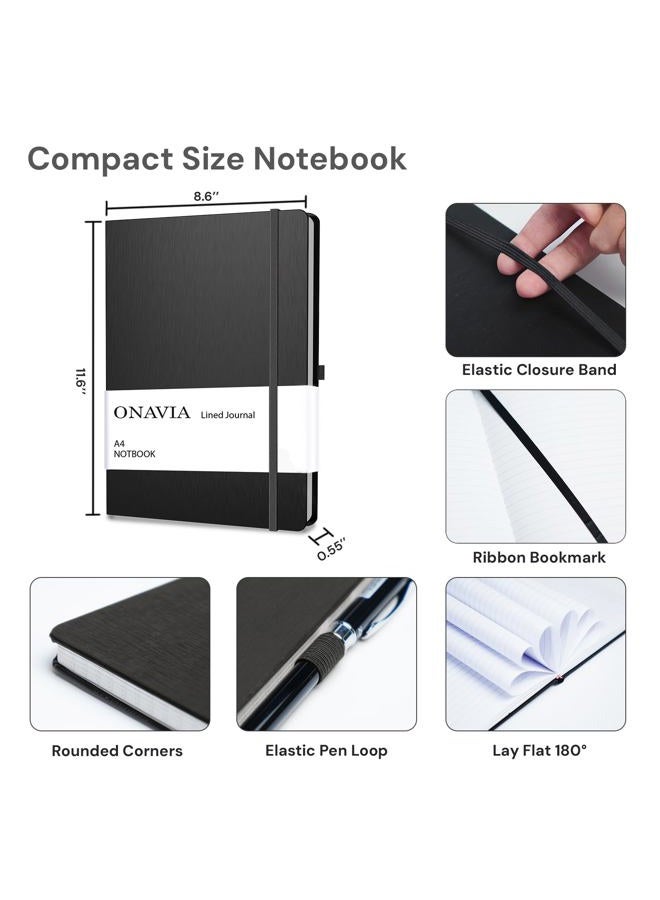 ONAVIA Hardcover Notebook Lined Journal 80GSM Paper 3 Pack - Black, A4 Size, - Image 2
