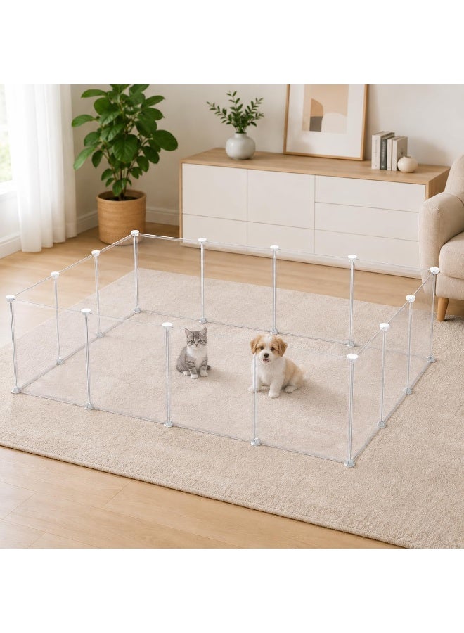 Al LIFE Portable Pet Playpen, 14-Panel Transparent Indoor Puppy & Kitten Playpen Fence, Customizable Shape Small Animal Enclosure for Rabbits, Guinea Pigs, Ferrets, Hamsters, White, 147 x 111 x 47cm - Image 1