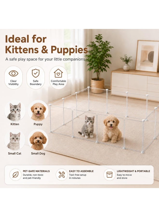 Al LIFE Portable Pet Playpen, 14-Panel Transparent Indoor Puppy & Kitten Playpen Fence, Customizable Shape Small Animal Enclosure for Rabbits, Guinea Pigs, Ferrets, Hamsters, White, 147 x 111 x 47cm - Image 3
