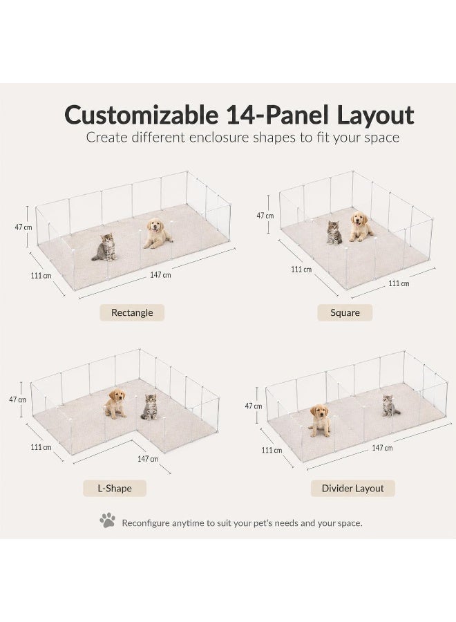 Al LIFE Portable Pet Playpen, 14-Panel Transparent Indoor Puppy & Kitten Playpen Fence, Customizable Shape Small Animal Enclosure for Rabbits, Guinea Pigs, Ferrets, Hamsters, White, 147 x 111 x 47cm - Image 2