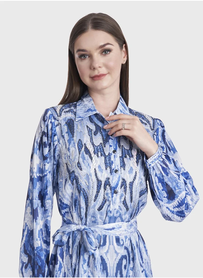 كشخة Abstract Print Long Shirt Dress