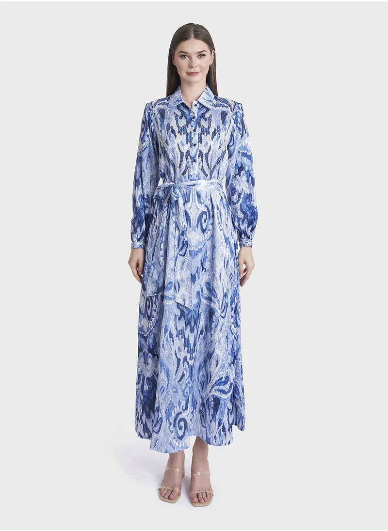 كشخة Abstract Print Long Shirt Dress