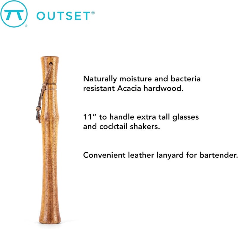 Outset Professional Cocktail Muddler, Acacia Wood, 11" - Image 2