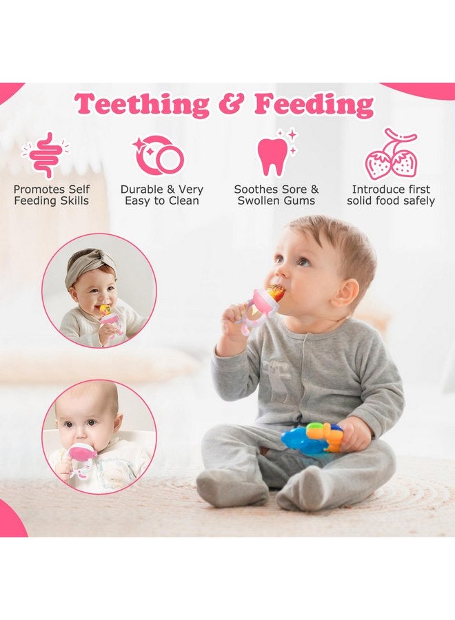 WAJIAYON Baby Fruit Feeder Pacifier - 6 Pack | 2 Baby Fruit Food Feeder Pacifier & 2 Baby Food Dispensing Spoon | Fresh Fruit Teethers for Babies | Silicone Feeder Baby,Mesh Baby Feeder (Pink-Rabbit) - Image 5