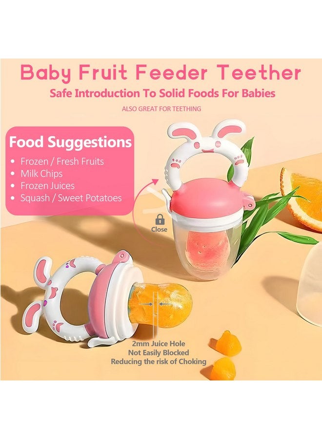 WAJIAYON Baby Fruit Feeder Pacifier - 6 Pack | 2 Baby Fruit Food Feeder Pacifier & 2 Baby Food Dispensing Spoon | Fresh Fruit Teethers for Babies | Silicone Feeder Baby,Mesh Baby Feeder (Pink-Rabbit) - Image 3