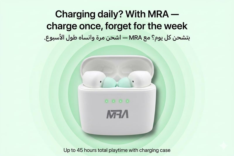 MRA Wireless Earbuds Bluetooth Earphones – 45 hours playtime, powerful 13mm drivers, Best TWS ear buds with dual Mic, In-Ear headphones, Earbud with environmental noise cancellation, Earphone (White) - Image 2