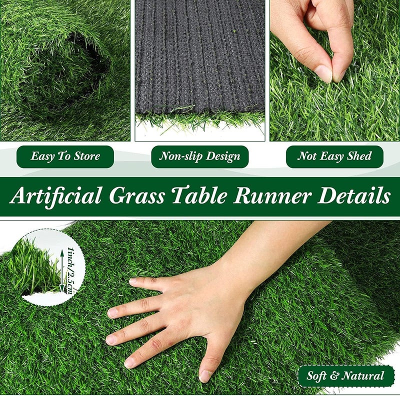 KAHEIGN Table Runner Artificial Grass Table Cloth 36 cm x 122 cm Artificial Grass Table Runner Easter Table Cloth Artificial Grass Table Mat for Football Party, Wedding, Birthday, Banquet, Garden - Image 2