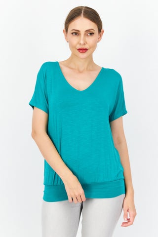 Women V Neck Short Sleeve Plain Blouse, Green - pzsku/Z213900B8F9FC12292530Z/45/1746225489/f366d92e-599a-499c-ab1c-05b05983c85e