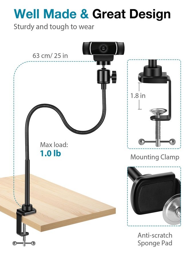 InnoGear Webcam Stand with Phone Mount, Desk Camera Arm Stands Gooseneck for Logitech Webcam BRIO 4K C960 C920 C920S C922 C922x C925e C930 C930e C615 NexiGo N60, Right Light, Gopro with 1/4" Thread - Image 3