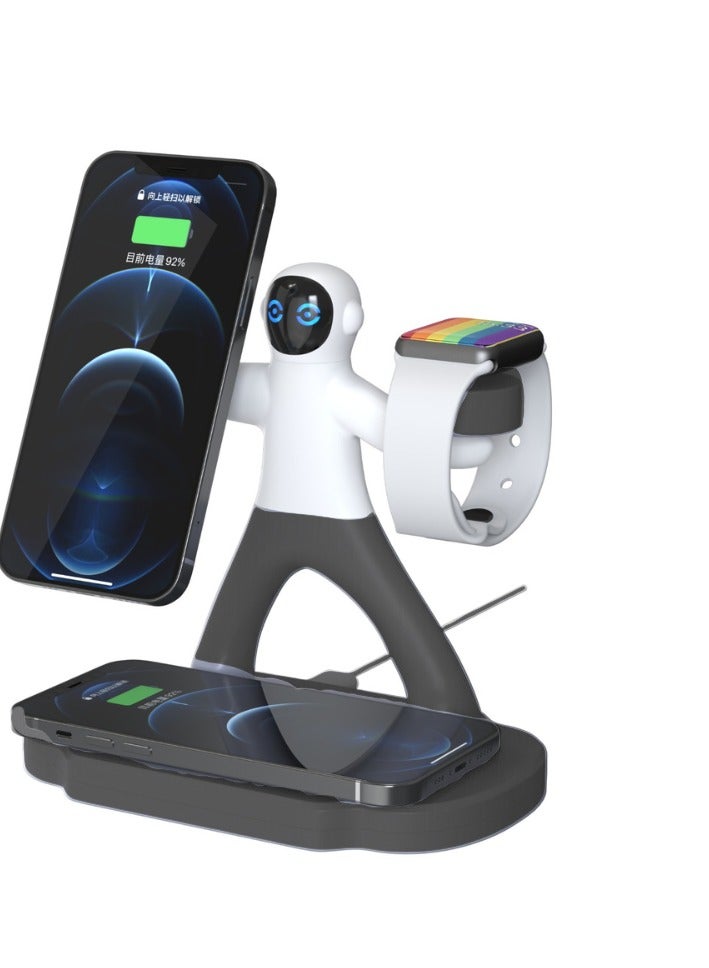 Beauenty 15W Magnetic 3-In-1 Qi Universal Wireless Charger with Overcharging Protection | 15w Magnetic Fast  Quick Charging Station for Apple iPhone / Smart Phones / iWatch /AirPods Spaceman Charger - Black - Image 1