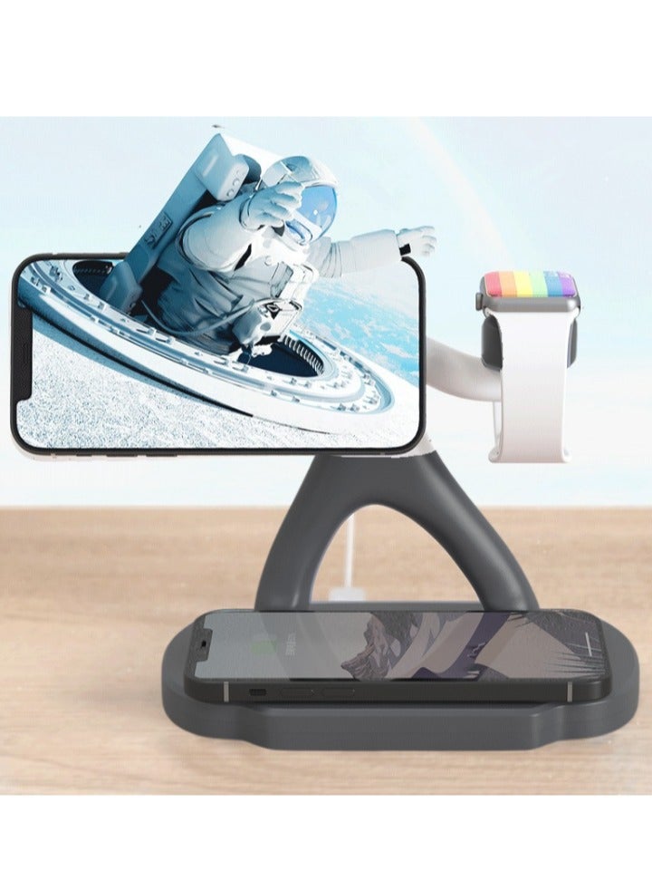 Beauenty 15W Magnetic 3-In-1 Qi Universal Wireless Charger with Overcharging Protection | 15w Magnetic Fast  Quick Charging Station for Apple iPhone / Smart Phones / iWatch /AirPods Spaceman Charger - Black - Image 3