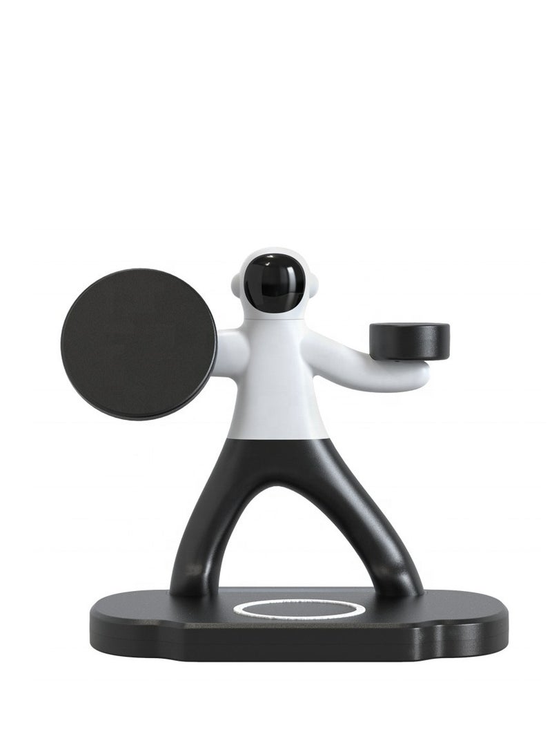 Beauenty 15W Magnetic 3-In-1 Qi Universal Wireless Charger with Overcharging Protection | 15w Magnetic Fast  Quick Charging Station for Apple iPhone / Smart Phones / iWatch /AirPods Spaceman Charger - Black - Image 4