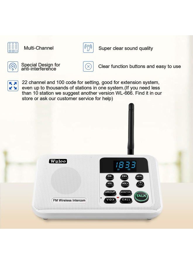 Wuloo Intercoms Wireless for Home 1 Mile Range 22 Channel 100 Digital Code Display Screen, Wireless Intercom System for Home House Business Office, Room to Room Intercom Communication (6 Packs, White) - Image 2