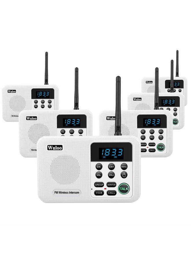 Wuloo Intercoms Wireless for Home 1 Mile Range 22 Channel 100 Digital Code Display Screen, Wireless Intercom System for Home House Business Office, Room to Room Intercom Communication (6 Packs, White) - Image 1