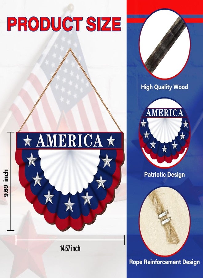 SNILOAW 4th of July Wreath Patriotic Decorations Patriotic Wreaths for Front Door Hanging Sign Wooden 4th of July Decorations for Front Door Decorations Memorial Day Fourth of July Porch Wall Home Decor - Image 2