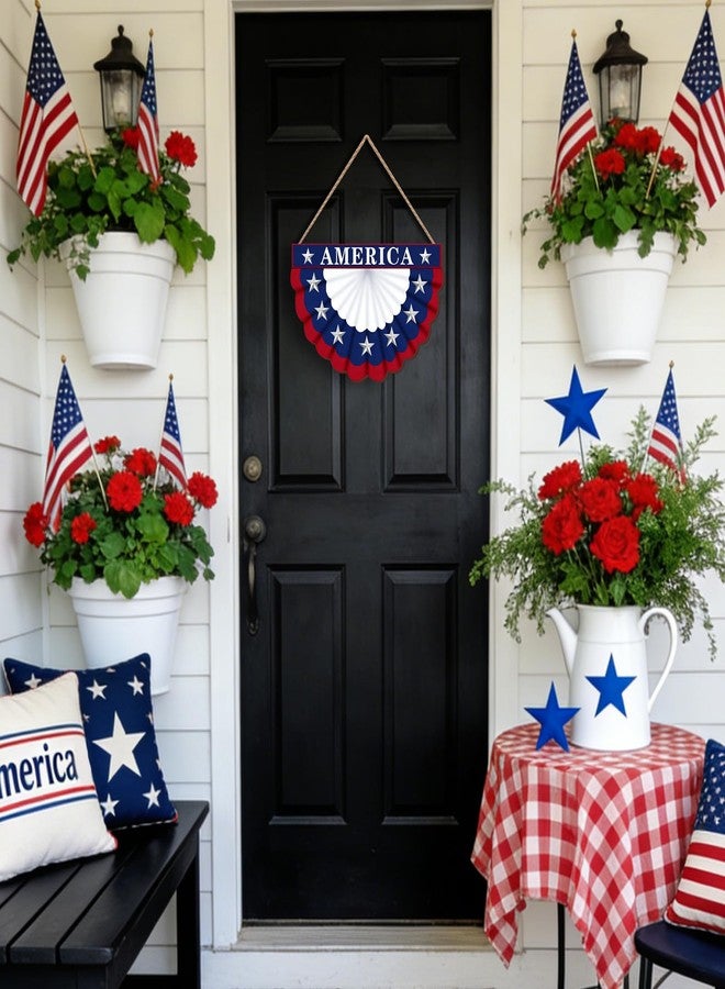 SNILOAW 4th of July Wreath Patriotic Decorations Patriotic Wreaths for Front Door Hanging Sign Wooden 4th of July Decorations for Front Door Decorations Memorial Day Fourth of July Porch Wall Home Decor - Image 4