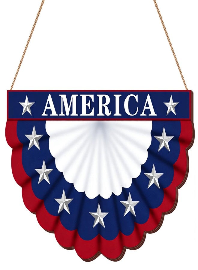 SNILOAW 4th of July Wreath Patriotic Decorations Patriotic Wreaths for Front Door Hanging Sign Wooden 4th of July Decorations for Front Door Decorations Memorial Day Fourth of July Porch Wall Home Decor - Image 1